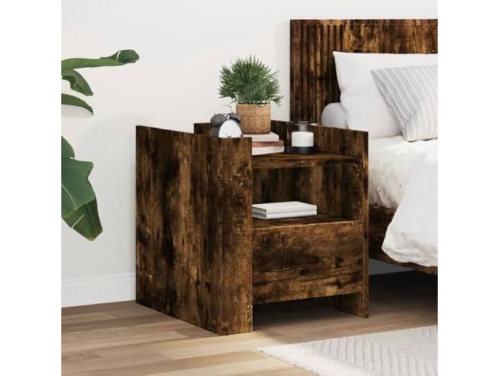 HEFZGDB Nachttisch Räuchereiche 45x50x50 cm Holzwerkstoff mit Schublade Stauraum, feuchtigkeitsbeständig und stabil für Schlafzimmer Wohnzimmer, Zeitloses Design, einfache Montage