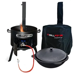 Grillpeter Utschak Asamat Ø50 cm mit Rauchrohr Kasan 22L Gasbrenner Abdeckhaube