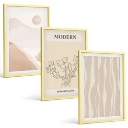 BILDER SET 3er Set - 40x60 cm Goldrahmen - Abstrakte Formen und Farben