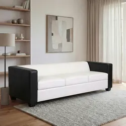 3er Sofa Couch Loungesofa Lille, Kunstleder/Leder weiß/schwarz