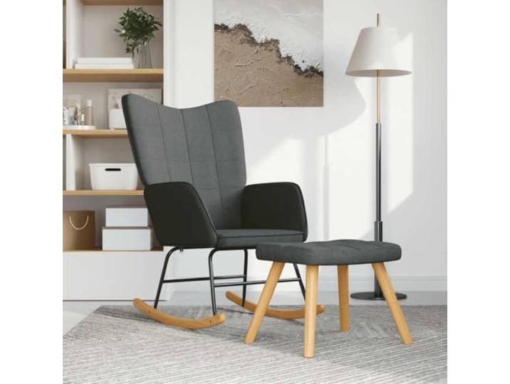 Schaukelstuhl mit Hocker, dunkelgrauer Stoff, Relaxsessel, stabil Stahlrahmen, Holzschienen, gepolsterter Schaumstoff, Verwendung im Wohnzimmer, 110 kg pro Sitz