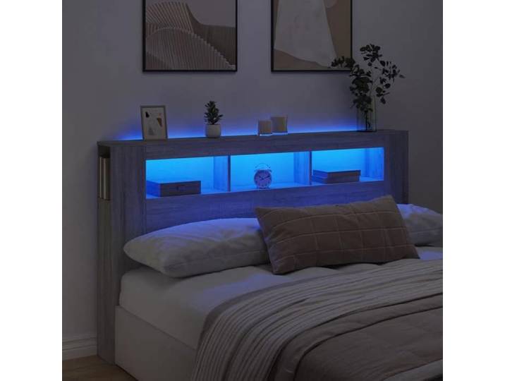 Tête de Lit à LED Panneau avec Rangement Accessoire de Lit Tête de Cadre de Lit Chambre Sonoma Gris 837363