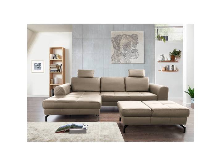 Ecksofa Lascaux Grau Echtleder Pua 284 x 87 x 175cm Longchair davorstehend links Modern