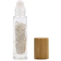 Gemstone Essential Oil Roller Bottle - Rock Quartz  - Wooden Cap + Gemstone Roller Tip for 5ml Bottle - Rock Quartz