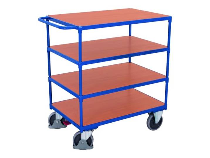 Schwerer Tischwagen mit 4 Ladeflächen RAL5010 Enzianblau Rollwagen Etagenwagen