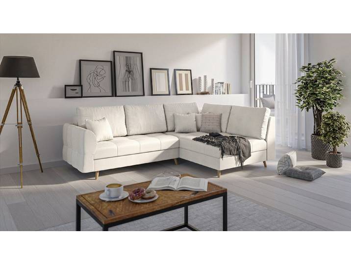 S-Style Möbel Ecksofa Cuba mit Holzfüßen im skandinavischen Stil, Ottomane links oder rechts bestellbar, mit Wellenfederung