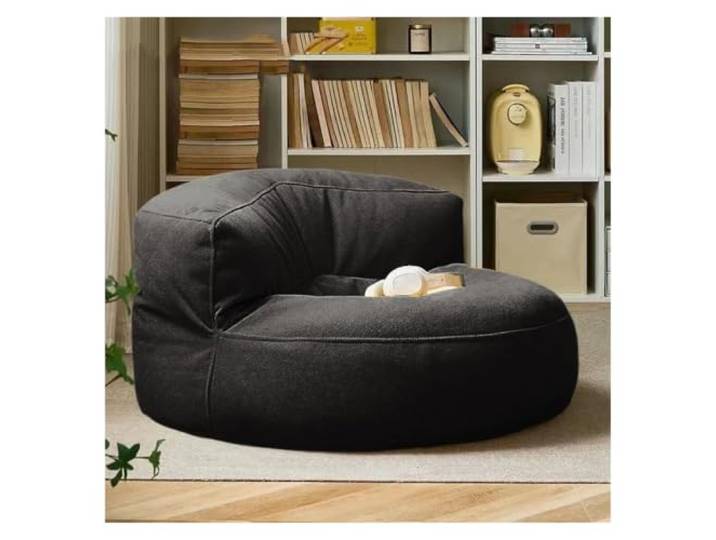 KUNYOS Gefüllter Sitzsack mit Füllstoff, wasserdichter Pouf, Stuhl, Garten, Strand, Pool, Ottomane, Salon, Sofasitz(Dark Grey-Single)
