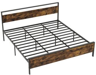 Costway King Metal Bed Frame Industrial Platform Bed with Wooden Headboard-King Size