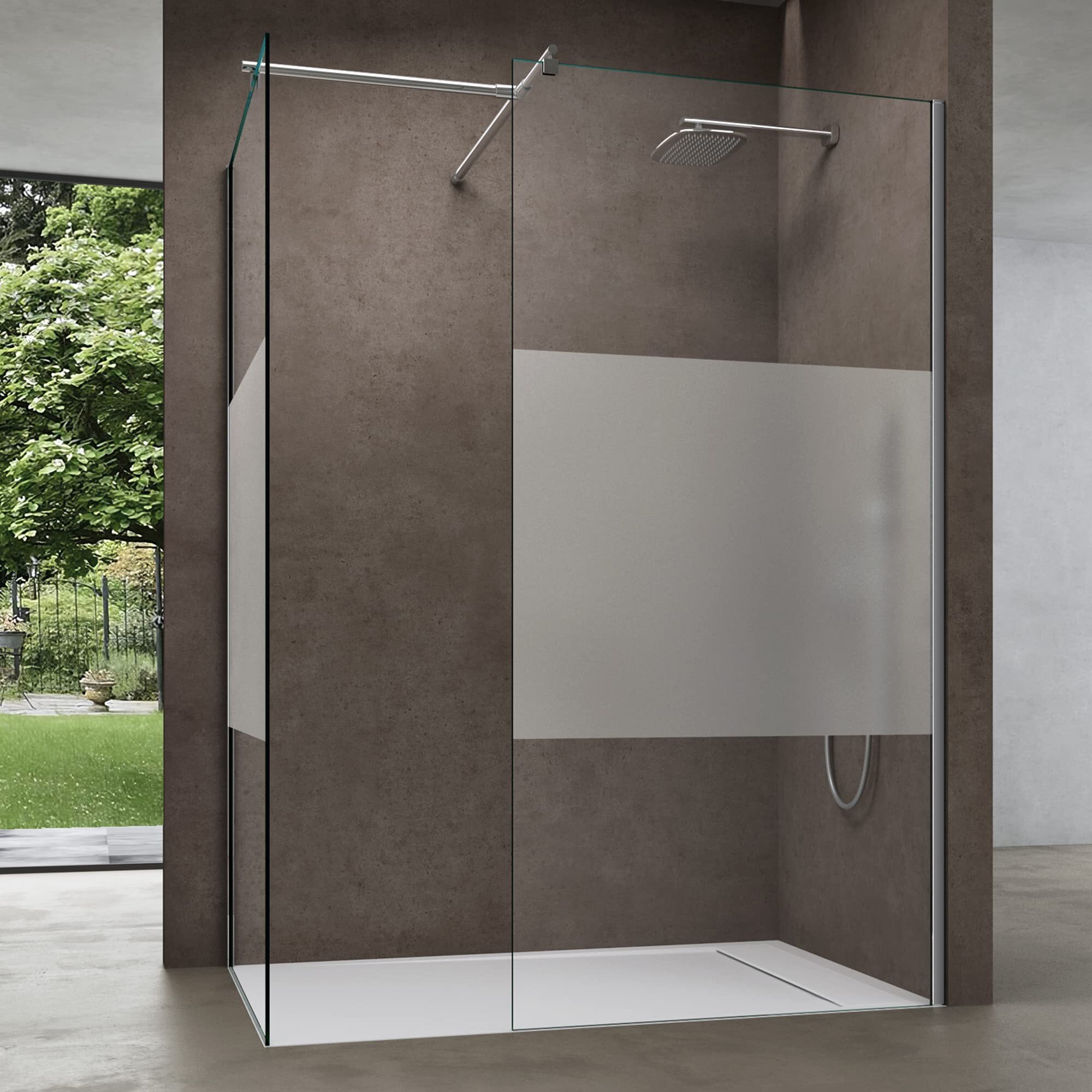 doporro Luxus Duschwand Duschabtrennung 90x80 Walk-In Dusche aus 2 festen Glaselementen mit Stabilisator aus Echtglas 8mm ESG-Sicherheitsglas Klarglas inkl.NANO Bremen1MS