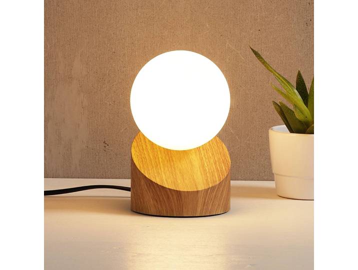 Nowa Nachttischlampe Alisa, Holz hell, für Wohn- / Esszimmer, Glas, Modern
