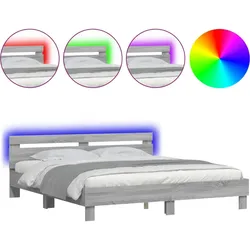 vidaXL Bettgestell mit Kopfteil und LED-Beleuchtung Grau Sonoma