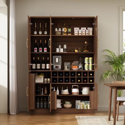 70.87'' H Kitchen Pantry Cabinet Wine Cabinet with Glass Doors Storage Shelves & Adjustable Cabinet for Kitchen