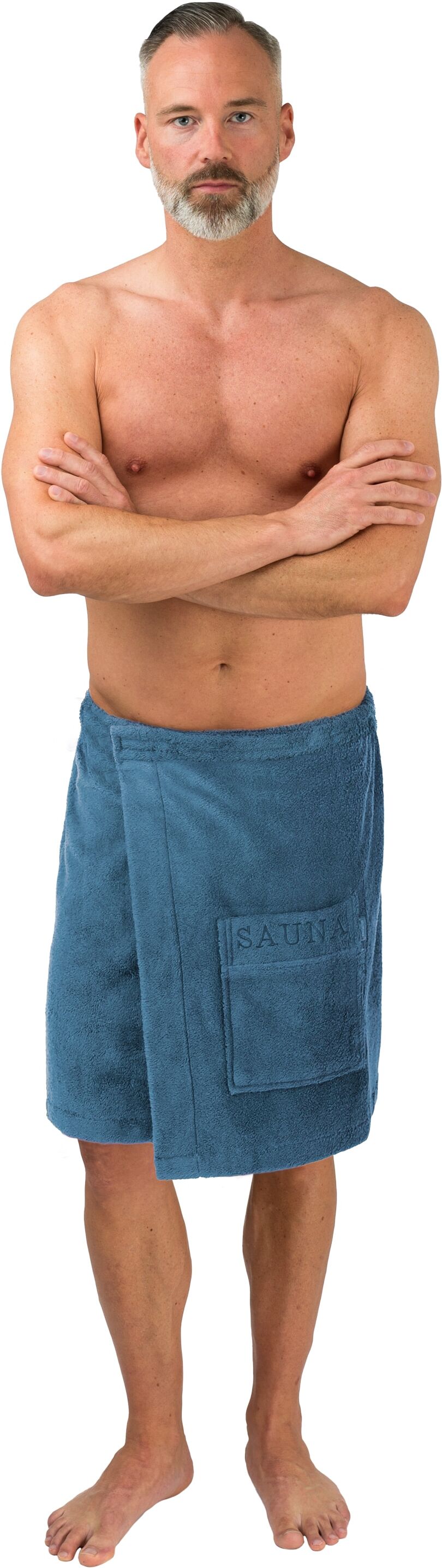 Kilt WEWO FASHION "9538T, ideal für Sauna & Spa", blau (jeans), L:50cm, Frottier, Hausmäntel, Kilt, schlingenfest