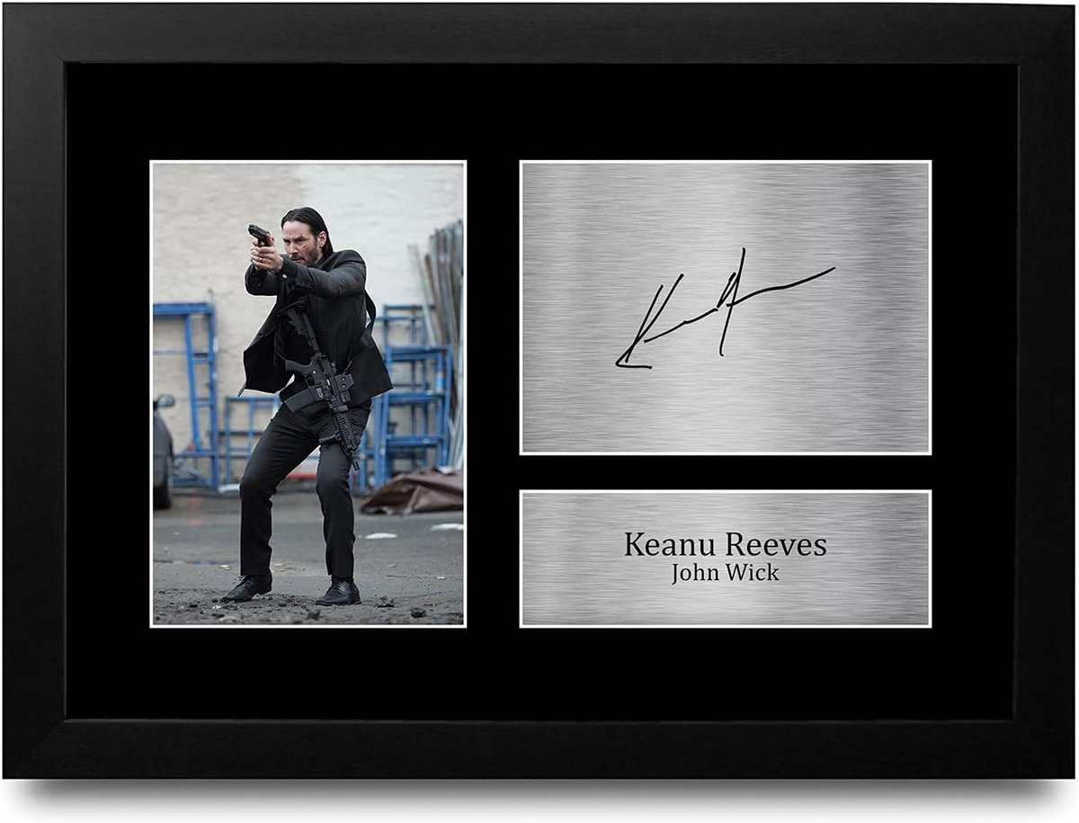 Keanu Reeves John Wick Ingelijste A4 Foto met Gedrukte Handtekening