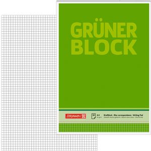 Brunnen Briefblock 1052638, Grüner Block, A4, 60g/qm, ungelocht, 50 Blatt, kariert