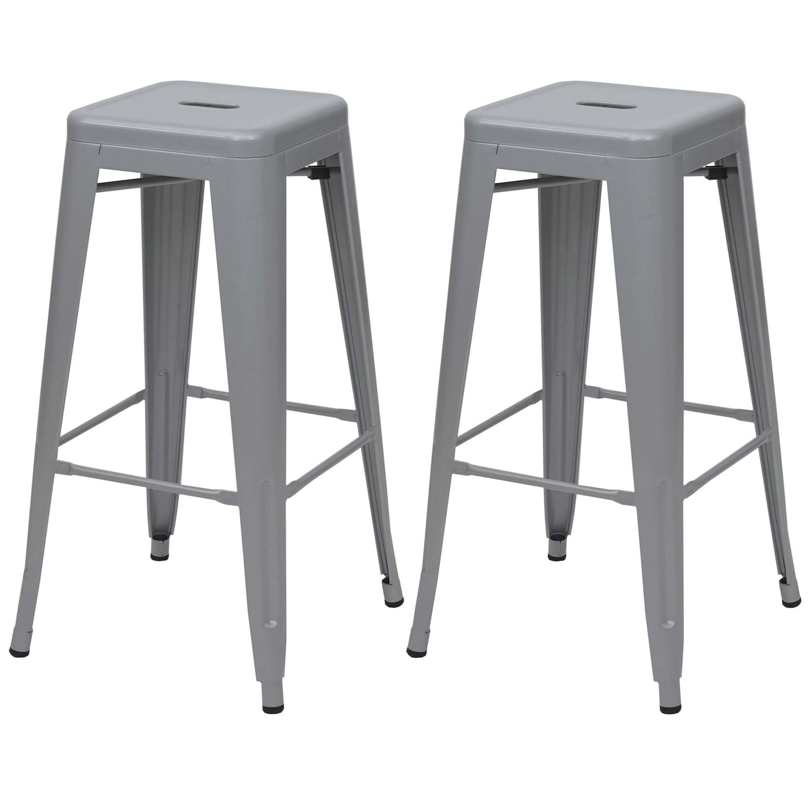 2er-Set Barhocker MCW-A73, Barstuhl Tresenhocker, Metall Industriedesign stapelbar ~ grau