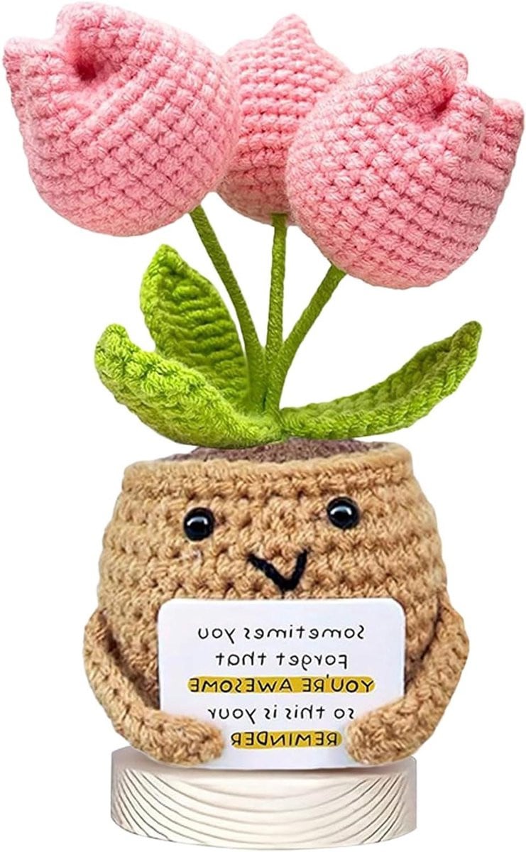 Handgemaakte gehaakte tulp decoratie voor in je woonkamer - 15 cm hoog