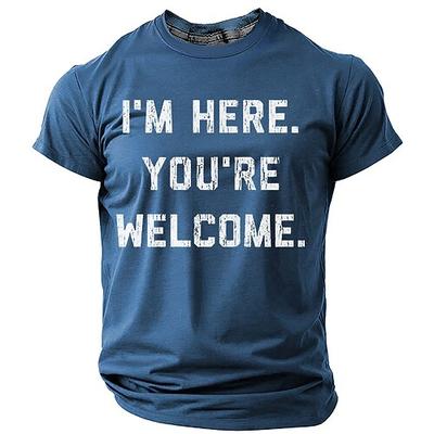 Herren Grafik T-Shirt Kurzarm 'Ich bin hier. Gern geschehen.' Humorvolles Lifestyle Statement Tee