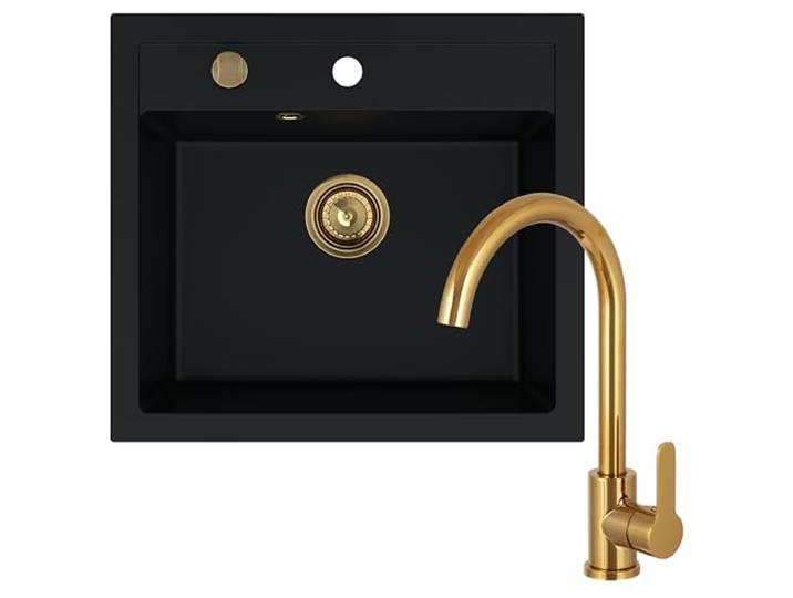 SINK QUALITY Granitspüle mit goldenen Flecken und Armatur 56 x 51 cm - Spülbecken Set mit Küchenarmatur, goldenen Siphon und Imprägniermittel - Spüle für Unterschränke ab 60 cm Breite