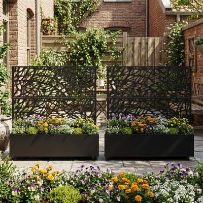 Lumibee 2-Piece Outdoor Metal Pattern Privacy Fence Screen Planter Box