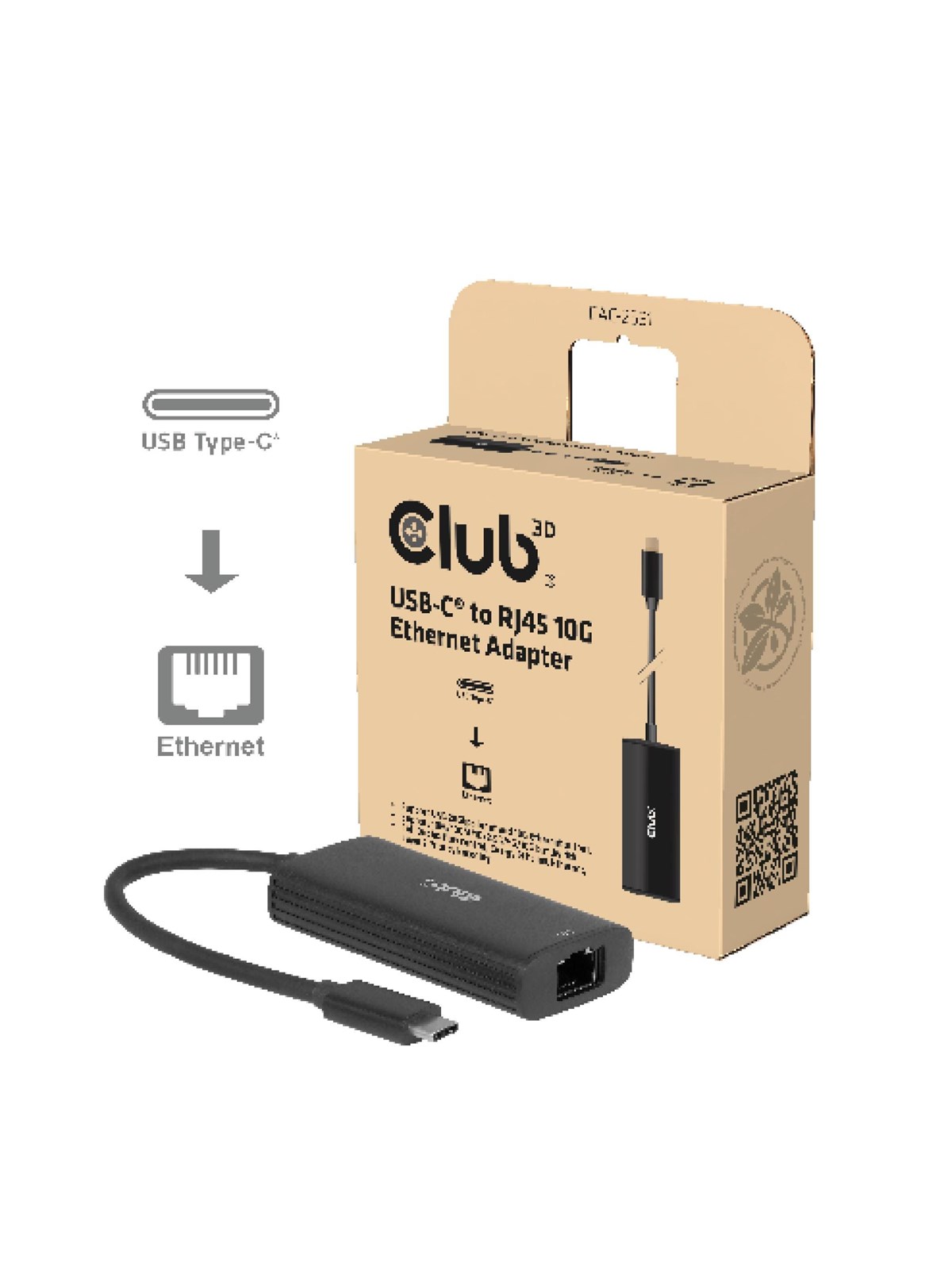 Club 3D CAC-2531 USB?C to RJ45 10G Ethernet Adapter M/F