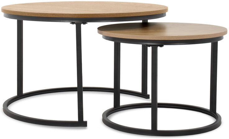 17 Stories Maag Frame 2 Piece Nest Coffee Table Set Black/Natural Wooden 70