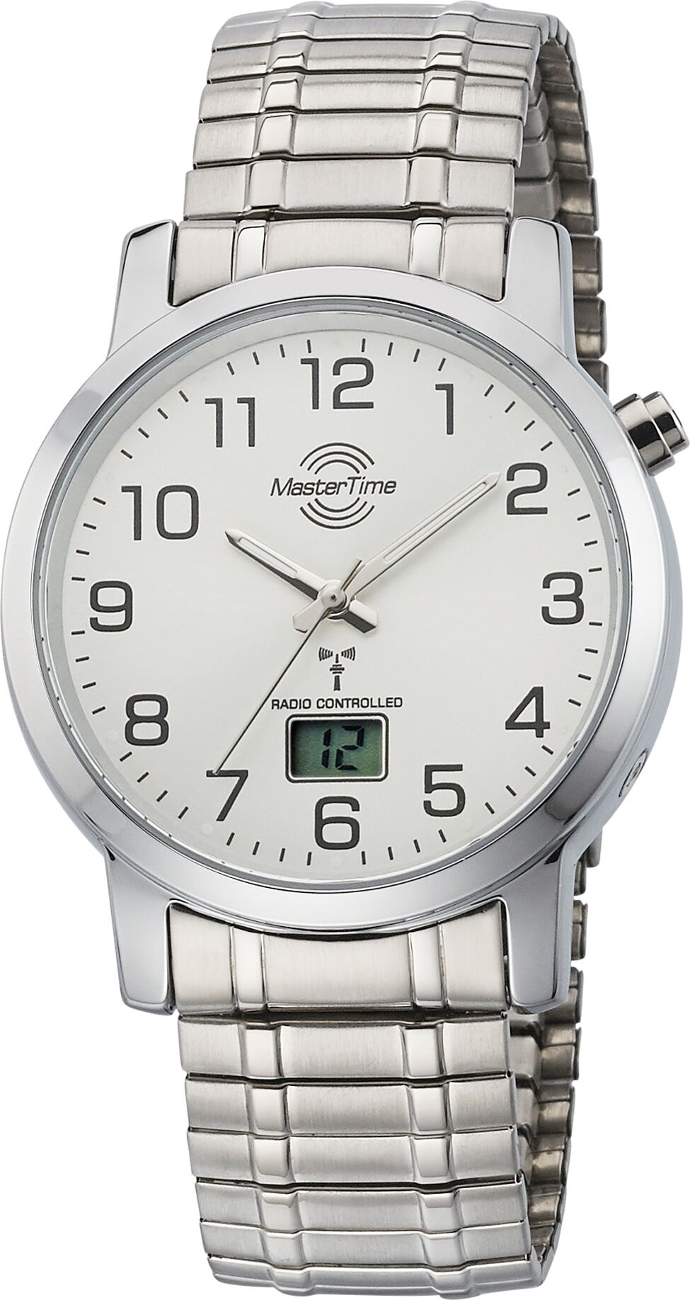 Funkuhr MASTER TIME "Basic", silber (silberfarben, silberfarben, silberfarben), Armbanduhren, Herren, silberfarben, Funkuhr, Armbanduhr, Quarzuhr, Herrenuhr, Datum, Flexband, Zugband