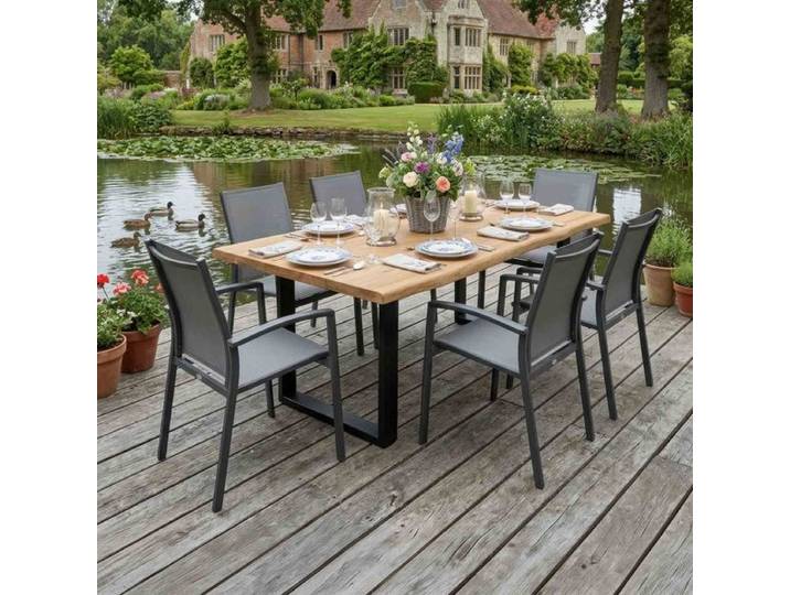 Siena Garden Velia Gartenmöbel-Set L (6 Plätze) mit OUTLIV. Tisch 200x100 cm Dunkelgrau