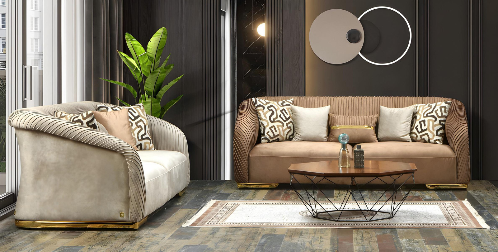 Moderne Italiaanse stijl loungebank set 3+3 voor de woonkamer