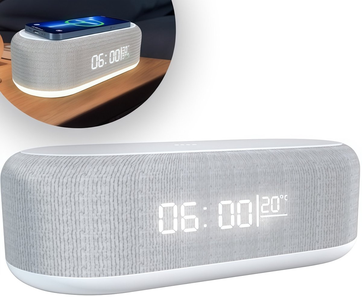 Digitale LED Wekker met Wake Up Light en Draadloos Opladen - Wit