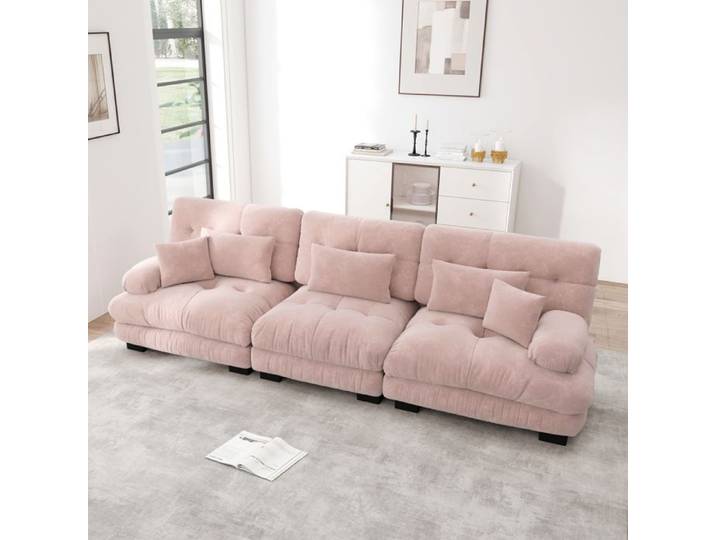 Canapé 3 Places en Chenille confortable 313 × 77 × 81 cm Canapé modulable sectionnel Cloud cadre en bois massif Rose