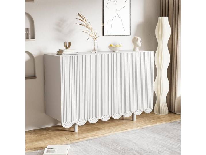 Buffet Salon Elégant Meuble d'entrée Design Moderne 4 Portes en Forme de Goutte Buffet Bahut Blanc 120cm