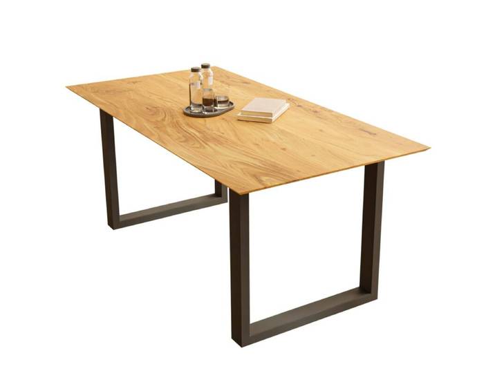 Liadomo Bern Esstisch aus Akazie mit Schweizer Kante - Akazie massiv natur lackiert - U-Gestell Metall schwarz - 140 x 80 Esszimmer, Tischplatte in Natur oder Nuss, Unikat, individuelle Gestaltung, pflegeleichte Oberfläche, Schutz gegen Feuchtigkeit, optisches Highlight Industrial, Natur