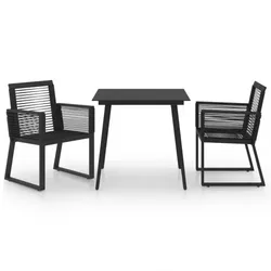 vidaXL Garten-Essgruppe PVC Rattan Schwarz Holz 1 : Größe - 3-tlg.