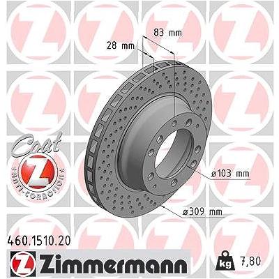 Zimmermann 1x Bremsscheibe Hinterachse Rechts [Hersteller-Nr. 460.1510.20] für Porsche
