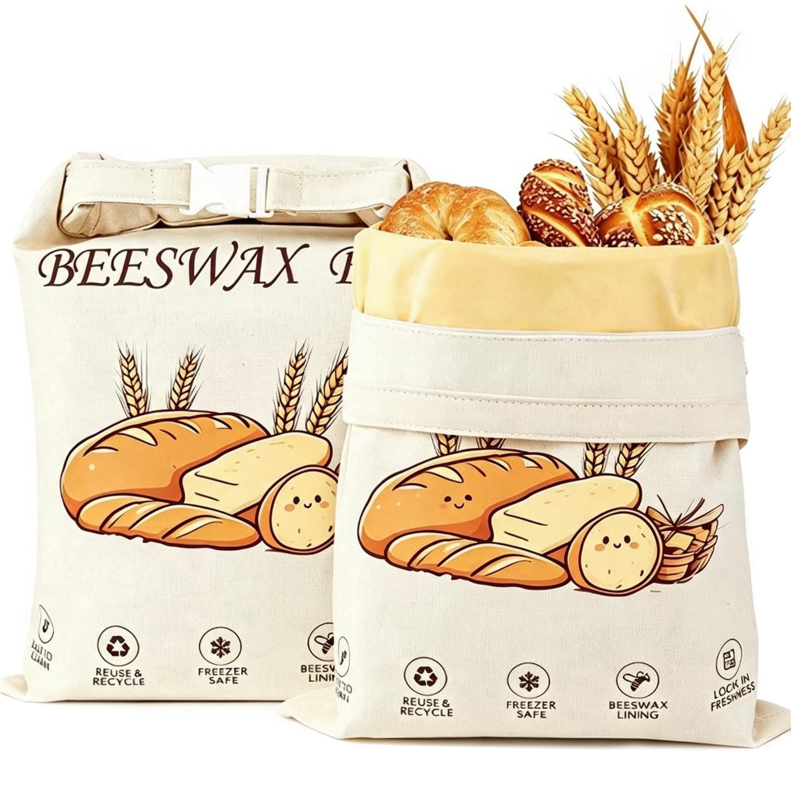 Herbruikbare bijenwas broodzak voor vers brood