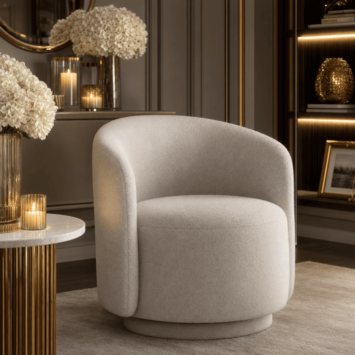 Noto Beige Woven Rounded Swivel Accent Chair