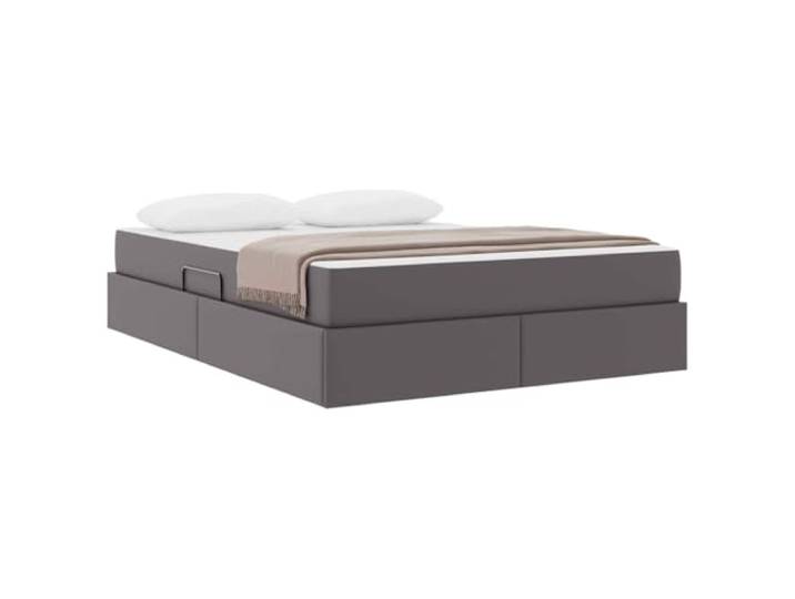 KTHLBRH Boxspringbett mit Matratze Grau Leder 2 Stück Hydraulisches Heben, Metallgestell, große Lagerung, 140 x 200 cm