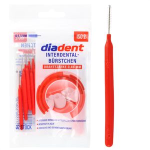 diadent Interdentalbürsten Rot, ISO-Größe 2, Ø 0,46 mm, für kleine Zahnzwischenräume, 32 Stück