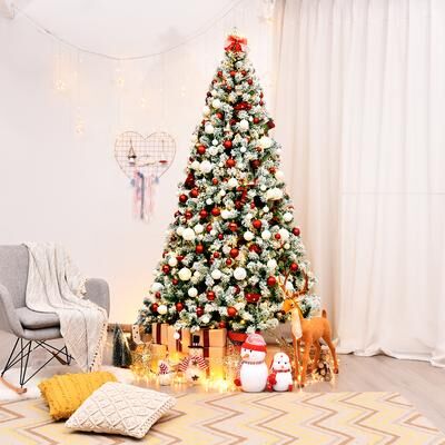 Discount Dollar Deals Christmas Tree, Premium Snow Flocked Hinged Design, Pre Lit Artificial Tree With Lights Holiday Style Christmas Tree, Premium Snow Flocked Hinged Design, Pre Lit Artificial Tree With Lights Holiday Style