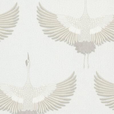 Galerie Wallcoverings Kumano Textured Stork Design Vinyl on Non-woven Pearlescent Wallpaper Roll