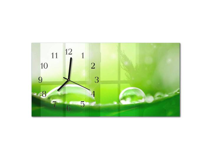 Tulup Wanduhr aus Glas 60x30 cm - Wassertropfen, Grün, Rechteckig, 60x30x0.4 cm, Dekoration, Uhren, Wanduhren
