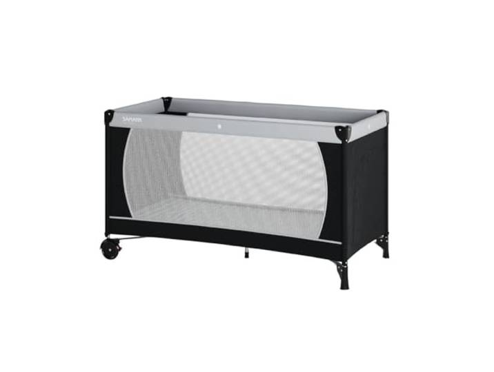 Sämann Reisebett 60x120 cm - fold & go - faltbares Babybett mit feststellbaren Rollen & Matratze Basic ab Geburt bis 15 kg zusammenklappbar inkl. Tragetasche leicht und kompakt schwarz/grau