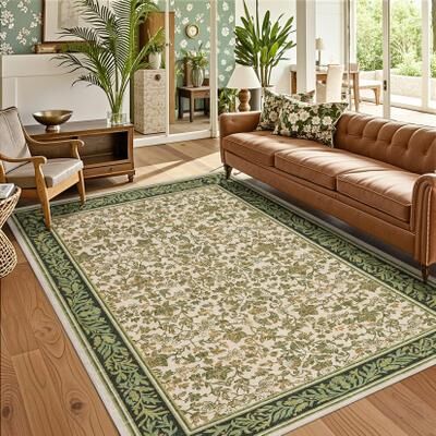 Garvee Farmhouse Botanical Floral Washable Area Rugs for Living Room