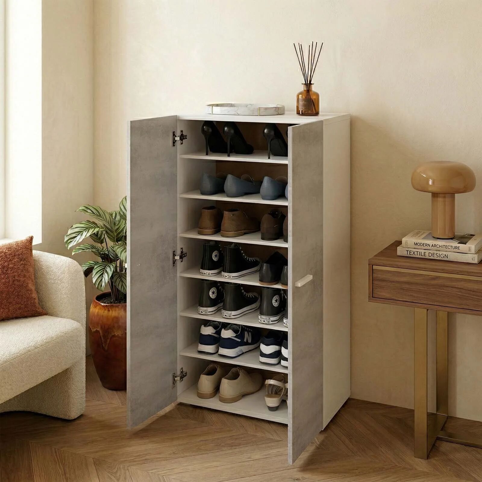 garneroarredamenti Armadio scarpiera 55x108h cm 2 ante battente bianco opaco cemento Tom