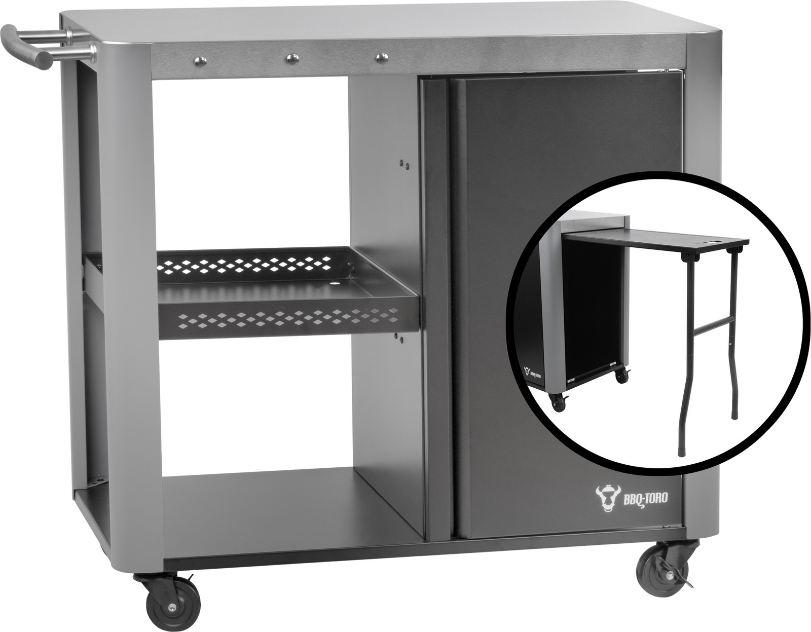 BBQ-Toro grillwagen met groot werkblad, zilver, B/D/H: 95 x 50 x 80 cm