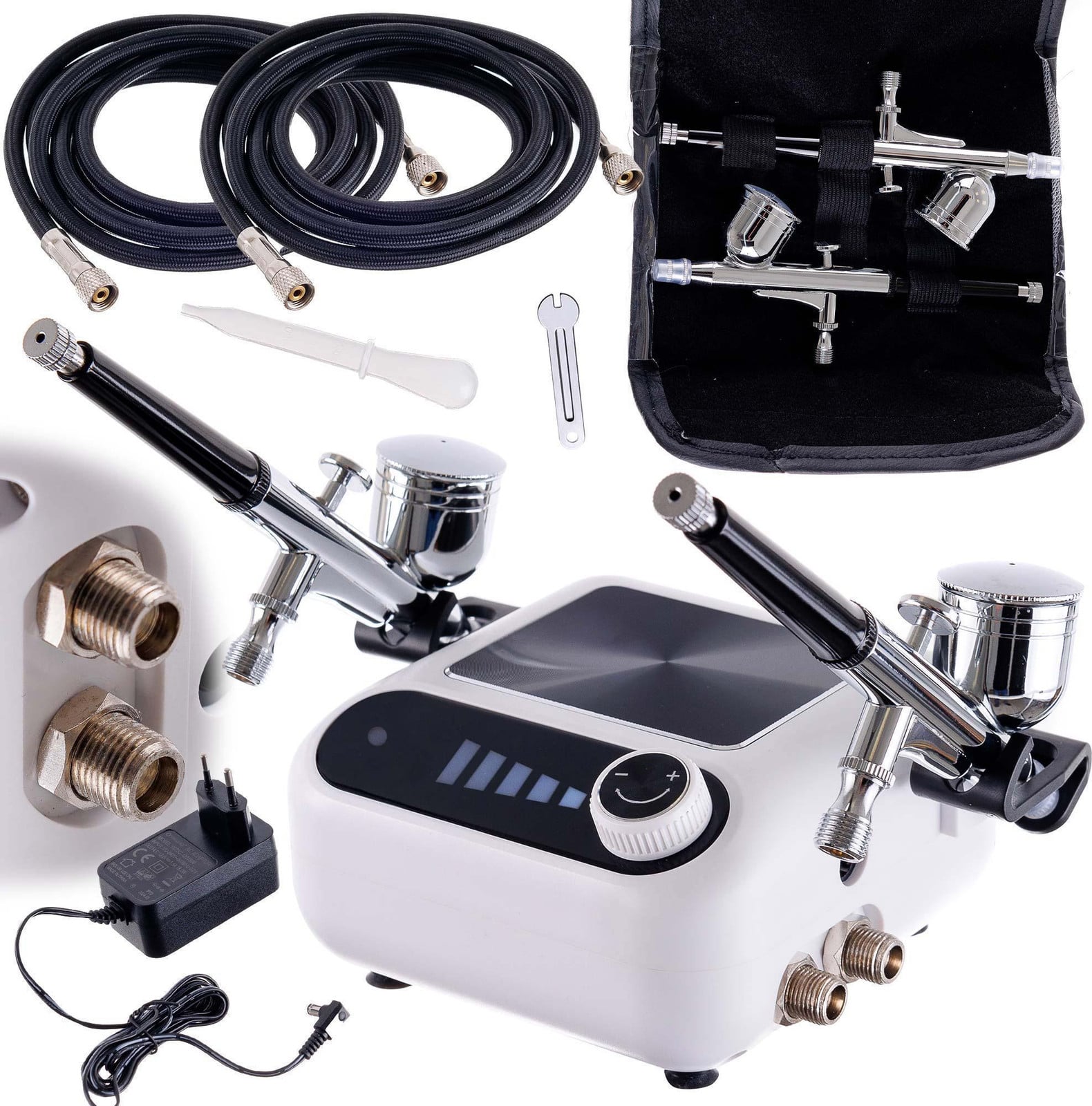 TC Technic Airbrush Compressor met automatische uitschakeling en 2 airbrushes - Spuitkop 0,3 mm