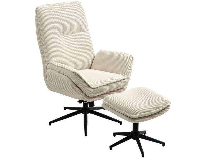 ELVORIN fauteuil relax pivotant avec repose pieds 74 x 85 x 104 cm dossier inclinable jusqu à 130 degrés beige