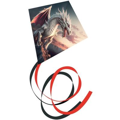Paul Günther 1147 - Einleiner-Drachen Thoron aus Ripstop-Polyester, mit Schwanz, Wickelgriff, Schnur, 70x70 cm, ab 6 Jahren
