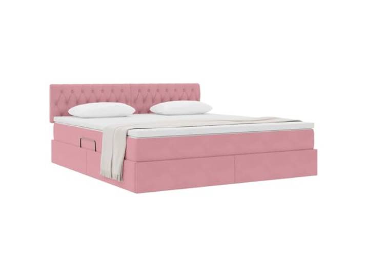 KTHLBRH Doppelbett Samt Rosa 180 x 200 cm mit Stauraum Hydraulisches Anheben, Matratze inklusive, Metallgestell, Kopfteil im Lieferumfang enthalten